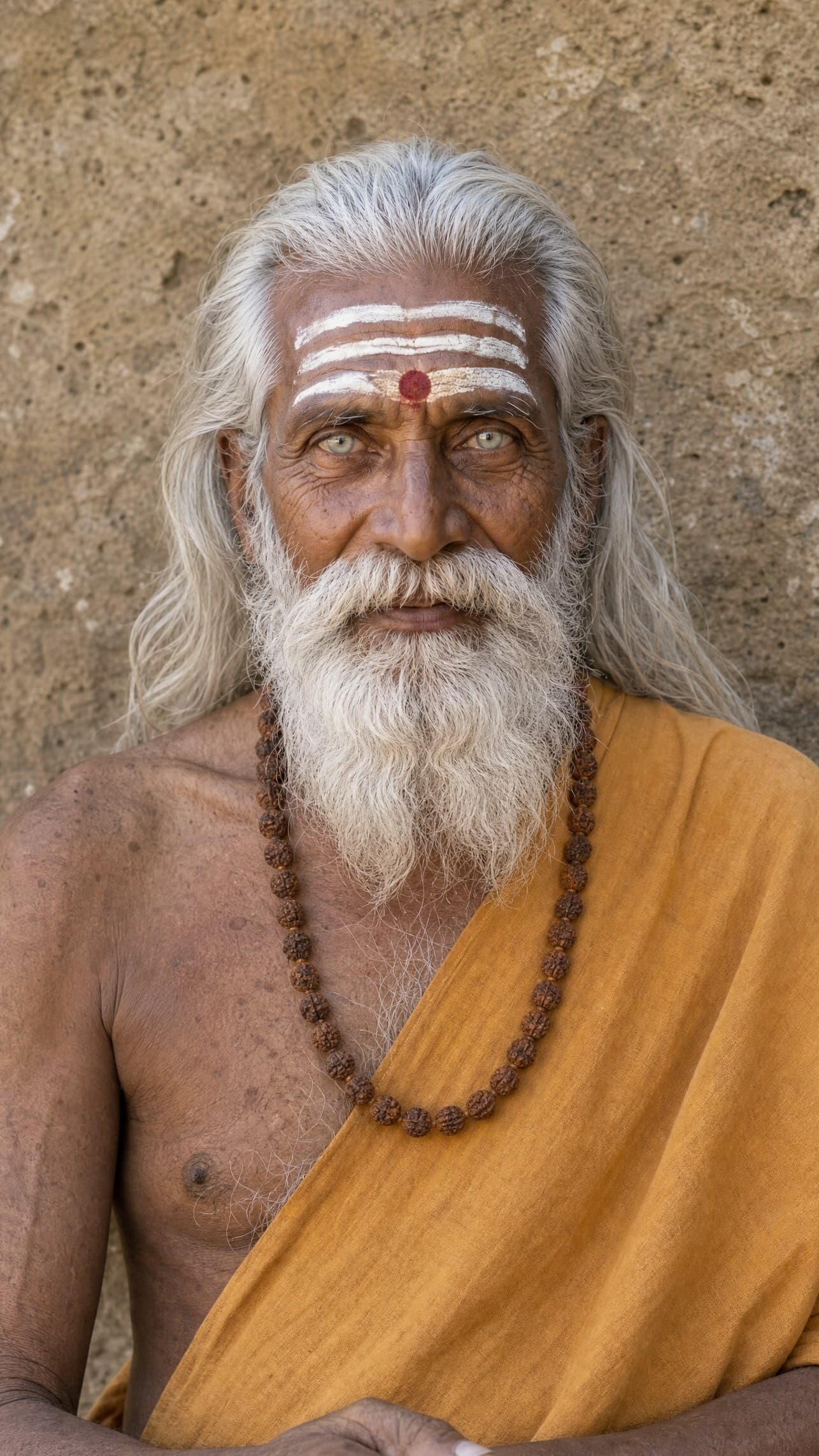 Portrait du Sadhu devant un mur ocre